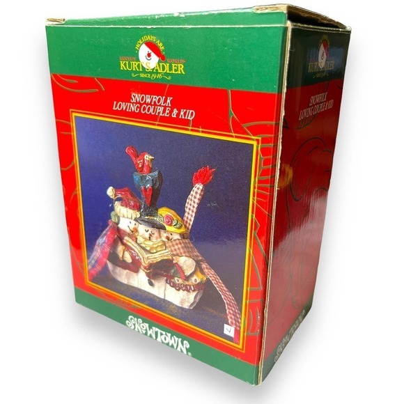 Kurt Adler Snowtown Figurine Snowfolk Loving Couple & Kid Snowmen - Picture 10 of 13